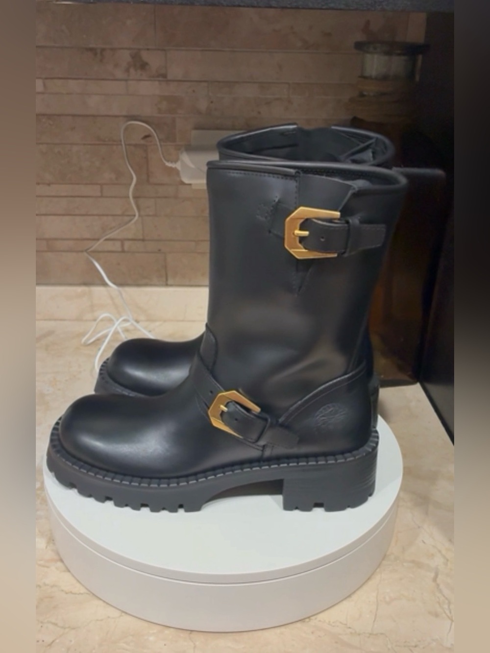 NEW Versace Vitello Medusa Biker Leather Boots in Black For Women's Size 7.5 US - Picture 4 of 10
